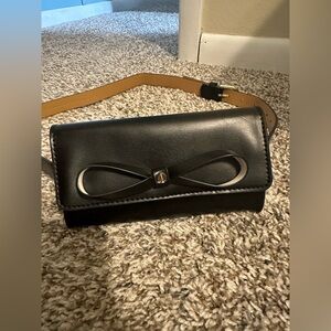 Kate Spade Black and Tan Leather Clutch with Bow Accent